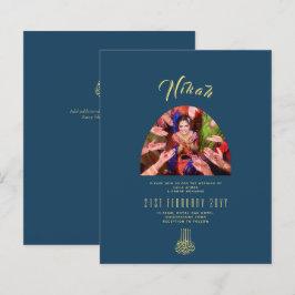 NIKAH Blue Gold PHOTO Wedding Invitation