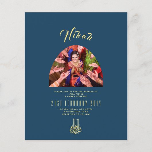 NIKAH Blue Gold PHOTO Wedding Invitation (Voorkant)