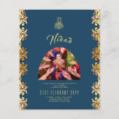 NIKAH Blue Gold PHOTO Wedding Invitation (Voorkant)
