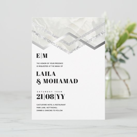 NIKAH - BUDGET EDDING iVITATIONS Silver Sparkle (Staand voorkant)