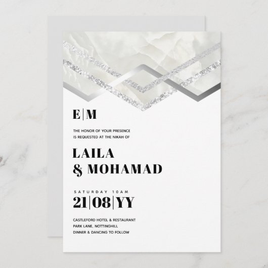 NIKAH - BUDGET EDDING iVITATIONS Silver Sparkle (Voorkant / Achterkant)