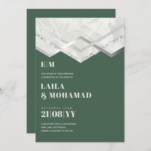 NIKAH - BUDGET EDDING iVITATIONS Silver Sparkle (Voorkant / Achterkant)