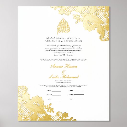 Nikah Certificaat Nikkah Nama Islamitische Huwelij Folie Afdrukken (Voorkant)