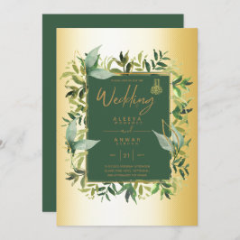 NIKAH - Emerald Green Gold ISLAMIC Wedding Invite Kaart