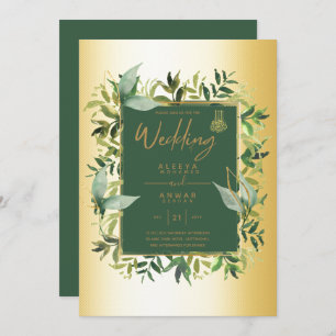NIKAH - Emerald Green Gold ISLAMIC Wedding Invite Kaart