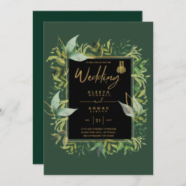 NIKAH - Emerald Green Gold ISLAMIC Wedding Invite Kaart