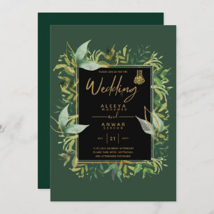 NIKAH - Emerald Green Gold ISLAMIC Wedding Invite Kaart