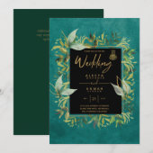 NIKAH - Emerald Green Gold ISLAMIC Wedding Invite Kaart (Voorkant / Achterkant)
