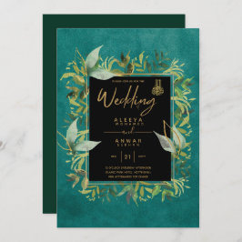 NIKAH - Emerald Green Gold ISLAMIC Wedding Invite Kaart