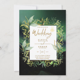 NIKAH - Emerald Green Gold ISLAMIC Wedding Invite Kaart