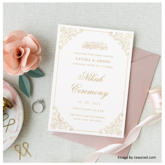 Nikah Faux Goud Islamitische Moslim Bruiloft Kaart