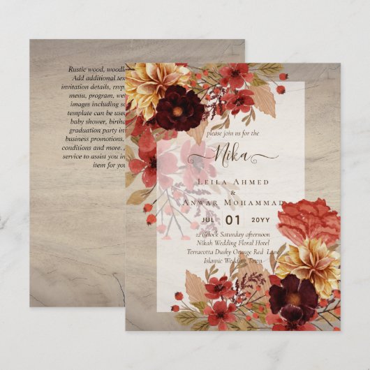 NIKAH - Floral BUDGET Islamic Weduwen Invitation (Voorkant / Achterkant)