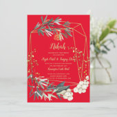 Nikah - Gold Greenery Islamic Motif Wedding Invite Kaart (Staand voorkant)