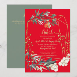 Nikah - Gold Greenery Islamic Motif Wedding Invite Kaart