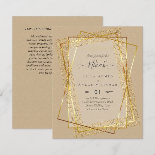 NIKAH Gold Lijst Bismillah Islamic Wedding Invites (Voorkant / Achterkant)