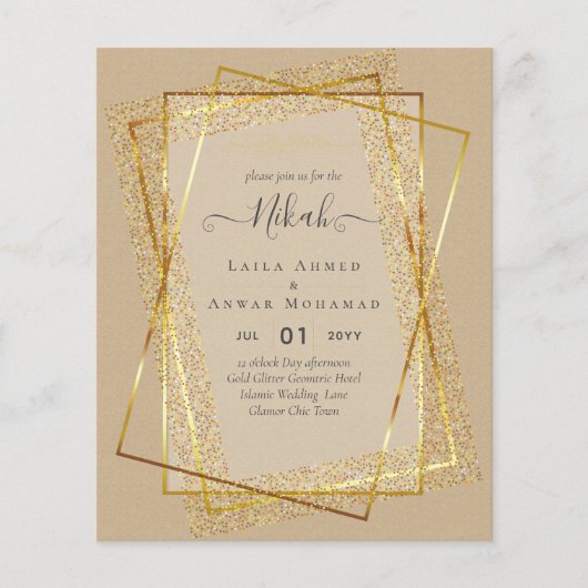 NIKAH Gold Lijst Bismillah Islamic Wedding Invites (Voorkant)