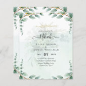 NIKAH Greenery Wedding Invitations Modern Gold (Voorkant / Achterkant)