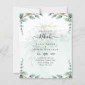 NIKAH Greenery Wedding Invitations Modern Gold (Voorkant)