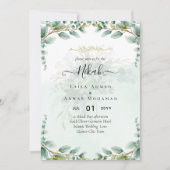 NIKAH Greenery Wedding Invitations Modern Gold Kaart (Voorkant)