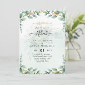 NIKAH Greenery Wedding Invitations Modern Gold Kaart (Staand voorkant)