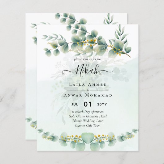 NIKAH Groen Goud Trouwkaarten Tweetalig (Voorkant / Achterkant)