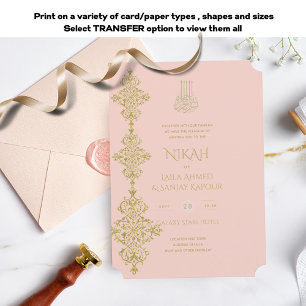 NIKAH -  Islamic Gold Blush Pink Wedding Inv Kaart