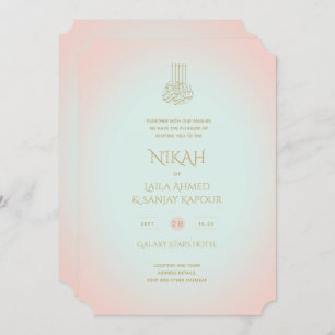 NIKAH -  Islamic Gold Blush Pink Wedding Inv Kaart
