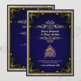 NIKAH - islamitische Trouwcalligrafie Blauw Goud Kaart