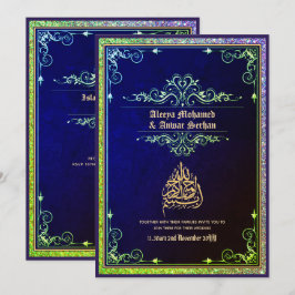 NIKAH - islamitische Trouwkaligrafie Blauw Goud Kaart