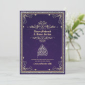 NIKAH - islamitische Trouwkaligrafie Blauw Goud Kaart (Staand voorkant)