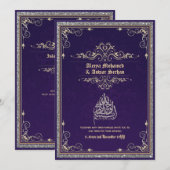 NIKAH - islamitische Trouwkaligrafie Blauw Goud Kaart (Voorkant / Achterkant)