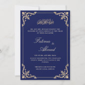 Nikah Marine Blauw Islamitische Moslim Bruiloft Kaart (Voorkant)