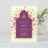 NIKAH - Modern Mandala Berry Gold Wedding Invitati Kaart (Staand voorkant)