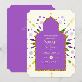 NIKAH - Modern Mandala Paars Gold Wedding Invitat Kaart