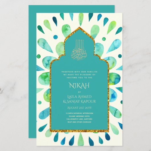 NIKAH - Modern Mandala Turquoise Gold Wedding (Voorkant / Achterkant)
