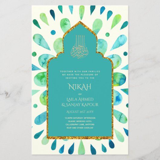NIKAH - Modern Mandala Turquoise Gold Wedding (Voorkant)