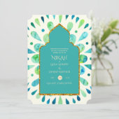 NIKAH - Modern Mandala Turquoise Gold Wedding Kaart (Staand voorkant)
