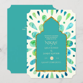 NIKAH - Modern Mandala Turquoise Gold Wedding Kaart