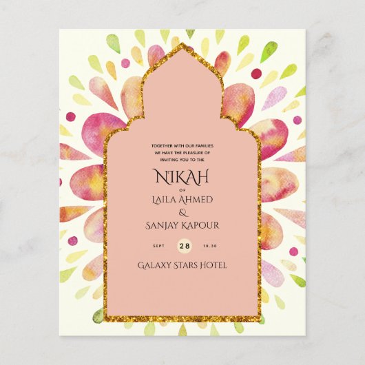 NIKAH - Moderne Mandala Berry Gouden Trouw Uitnodi Flyer (Voorkant)