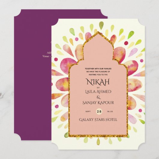NIKAH - Moderne Mandala Berry Gouden Trouw Uitnodi Kaart (Voorkant / Achterkant)