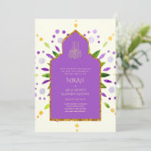 NIKAH - Moderne Mandala Paars Gouden Trouw Uitnodi Kaart (Staand voorkant)