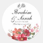 Nikah Moslim Trouwvoorkeur Rode Bloemen Ronde Sticker (Voorkant)