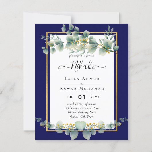 NIKAH NAVY BLAUW GOUD Groene planten Eucalyptus Tr (Voorkant)