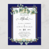 NIKAH NAVY BLUE GOLD Greenery Eucalyptus Wedding Flyer (Voorkant)