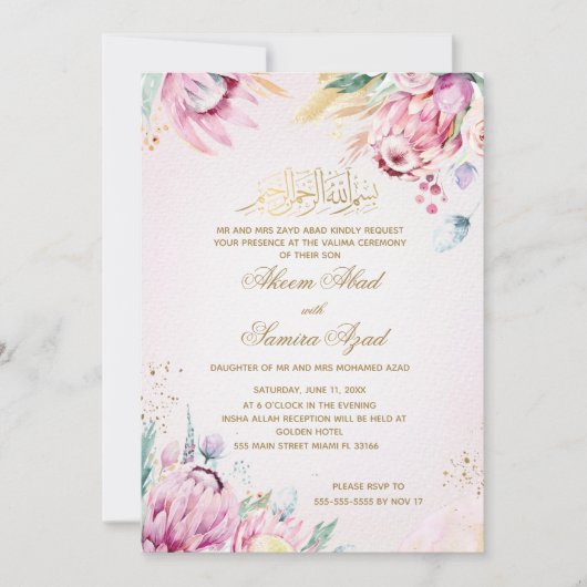 Nikah of Valima Ceremony Invitation Pink Gold Kaart (Voorkant)