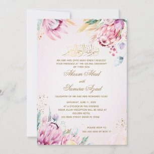 Nikah of Valima Ceremony Invitation Pink Gold Kaart