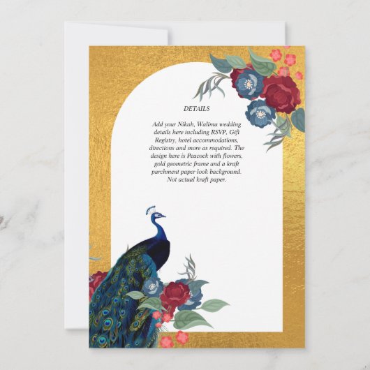 NIKAH Pauw Bloem Gouden Lijst Islamitisch Huwelijk Kaart (Achterkant)