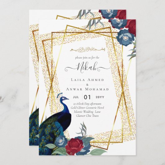 NIKAH Pauw Bloemrijke Gouden Lijst Islamitisch Huw Kaart (Voorkant / Achterkant)