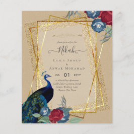NIKAH Peacock Floral Gold Lijst Islamic Wedding Flyer