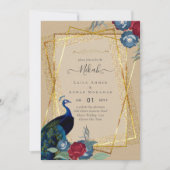 NIKAH Peacock Floral Gold Lijst Islamic Wedding Kaart (Voorkant)